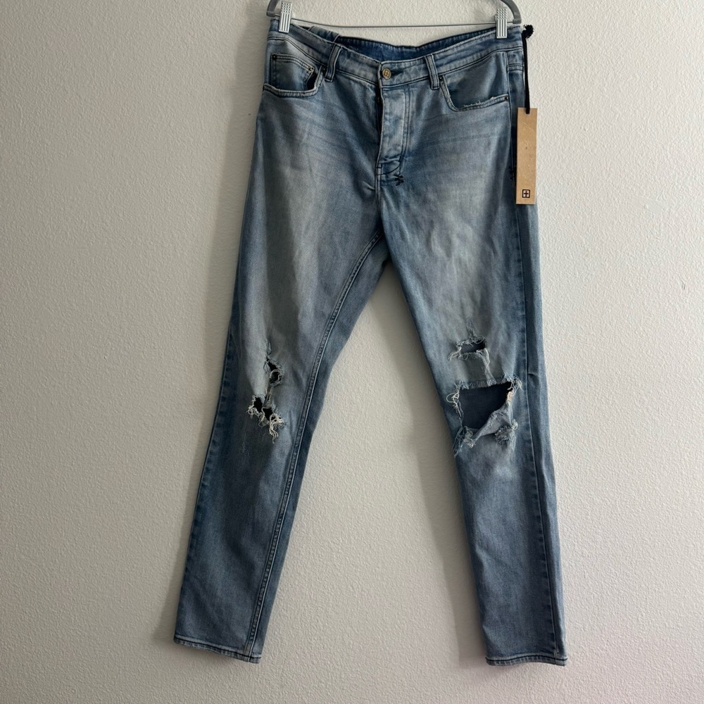 Ksubi Mens Embroidered Denim Jeans Button Fly Distressed Streetwear Size 36